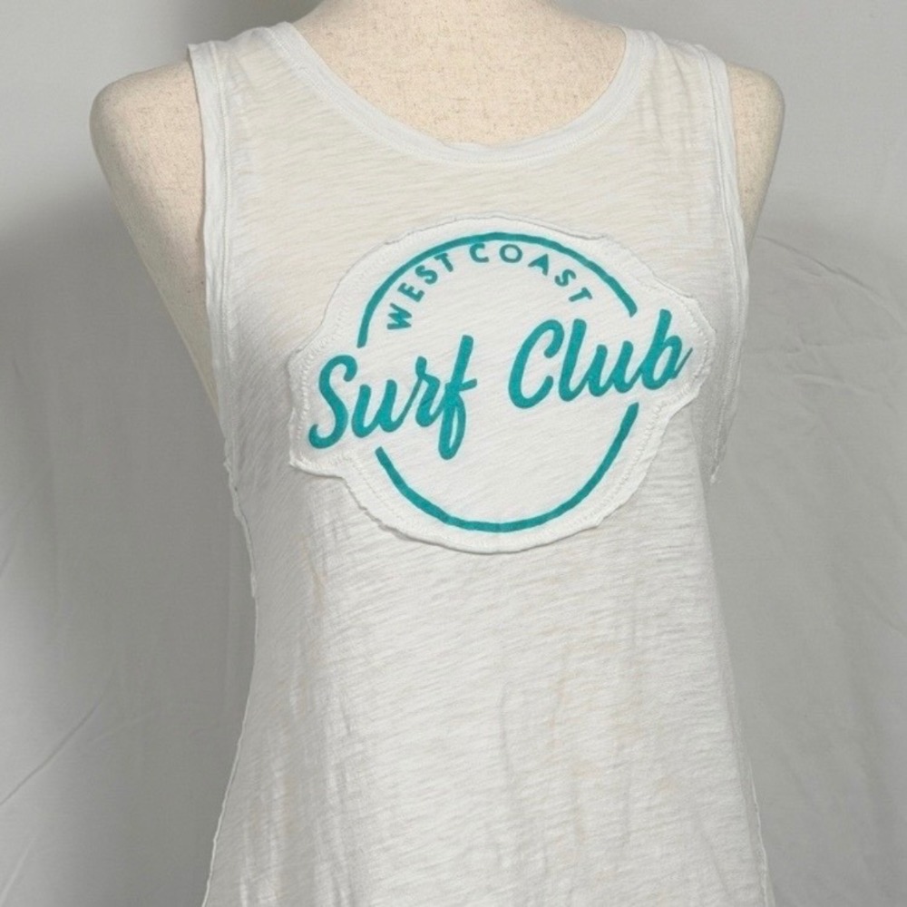 We The Free White Tank Top with Teal Surf Club Logo beachy, flirty girly. med